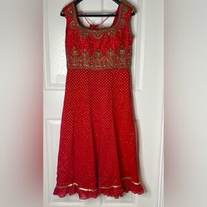 Esika Hand Beaded Truly Authentic Ethnic Red Dress Gold Embellishment from India
